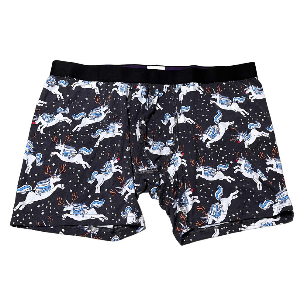 MeUndies Unicorn Reindeer Star Print Holiday Shimmer Boxer Brief Underwear Small